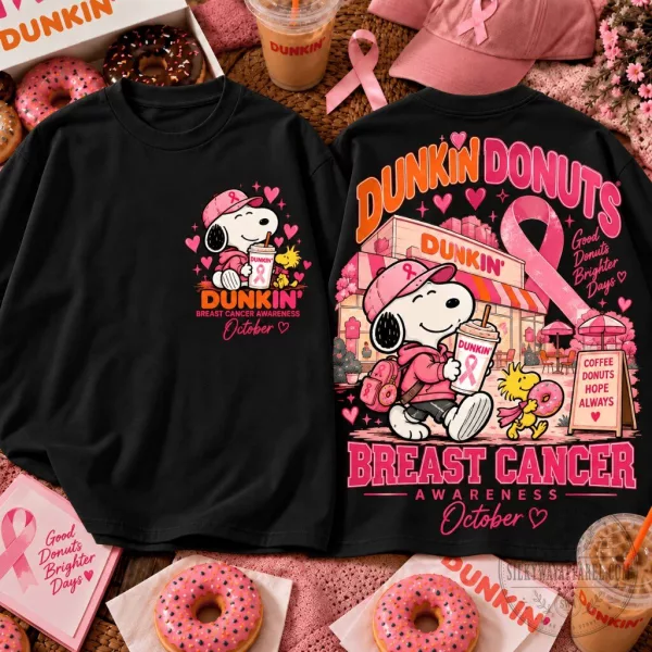 Snoopy Dunkin Donuts Breast Cancer Awareness Graphic T-Shirt
