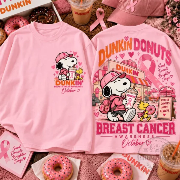 Snoopy Dunkin Donuts Breast Cancer Awareness Graphic T-Shirt