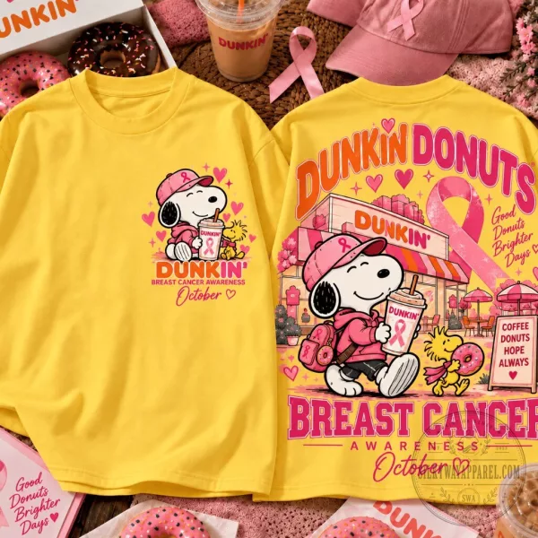 Snoopy Dunkin Donuts Breast Cancer Awareness Graphic T-Shirt
