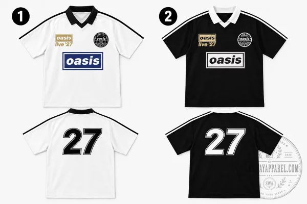 Oasis Live 27 World Tour 2027 Vneck Polo Jersey Shirt Black or White Version
